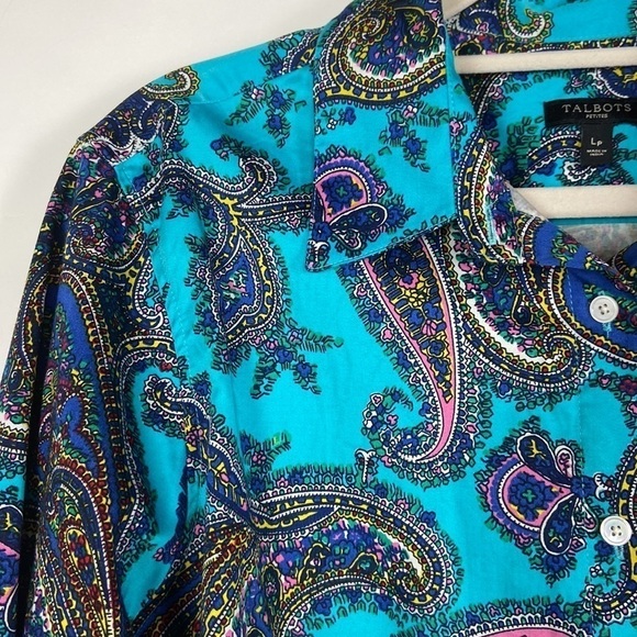 Talbots Petite Teal Multicolor Paisley Print Long Sleeve Button Down Shirt - Picture 9 of 16